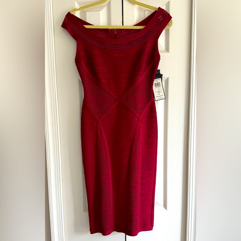 Elegant Red (wine color) Off-Shoulder Dress by Herve Leger